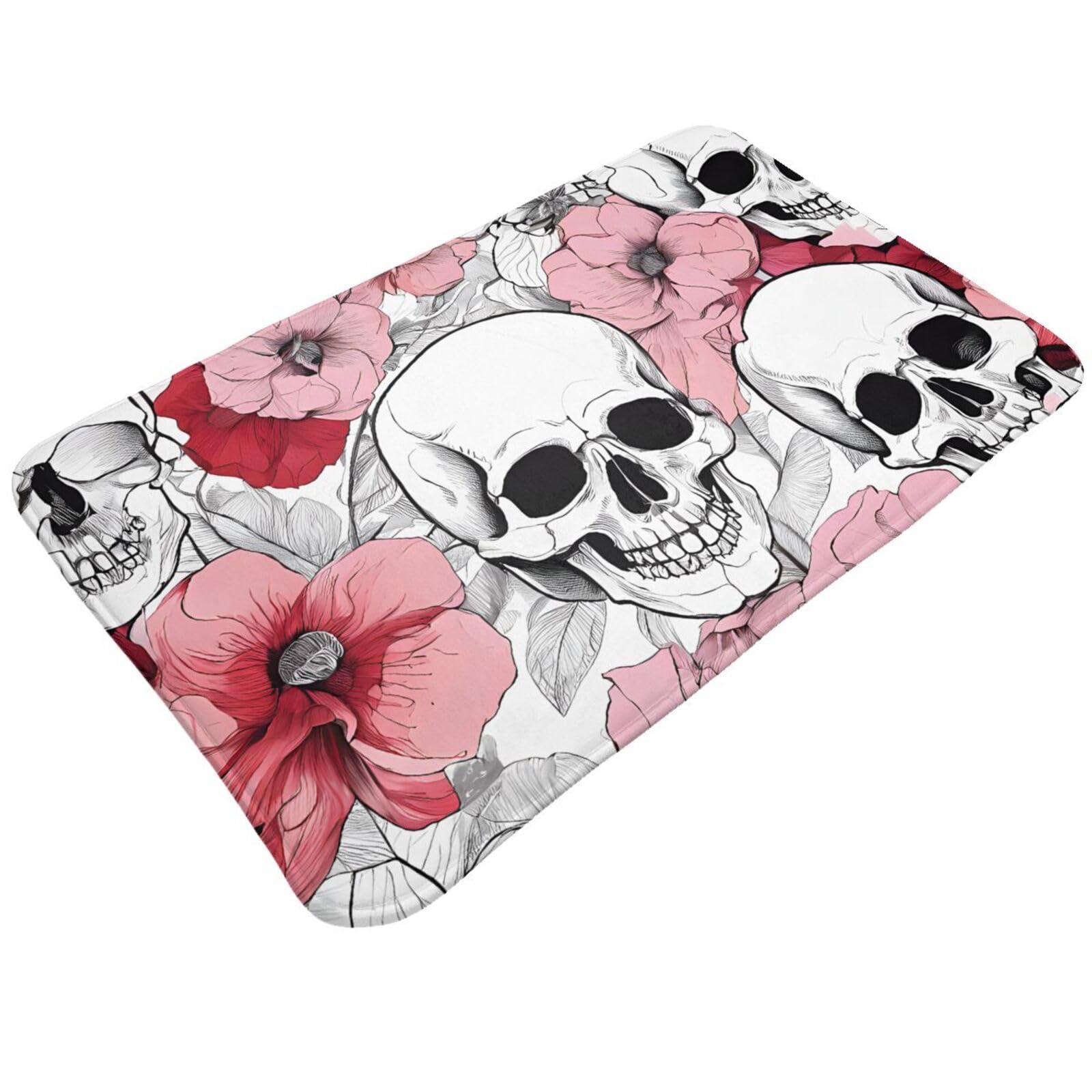 Color Skulls Print Living Room Bathroom Kitchen Anti Slip and Absorbent Carpet, Indoor Entrance Door Muddy Floor Mat, Ultra Soft Washable Carpet 21x31.5 Inches