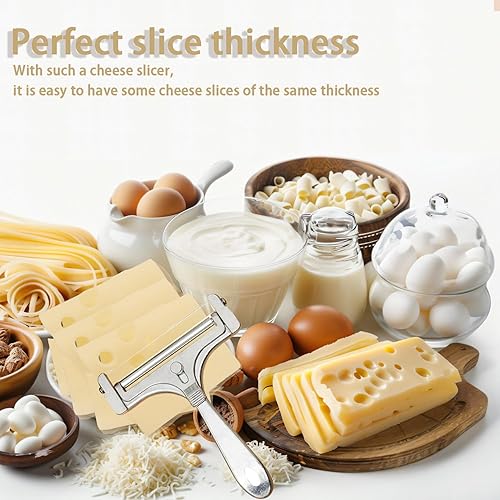 Miniatura 7 de Cortador de queso ajustable con 4 cables de repuesto adicionales, cortador de queso de aluminio resistente, fácil de reemplazar, rebanador de acero