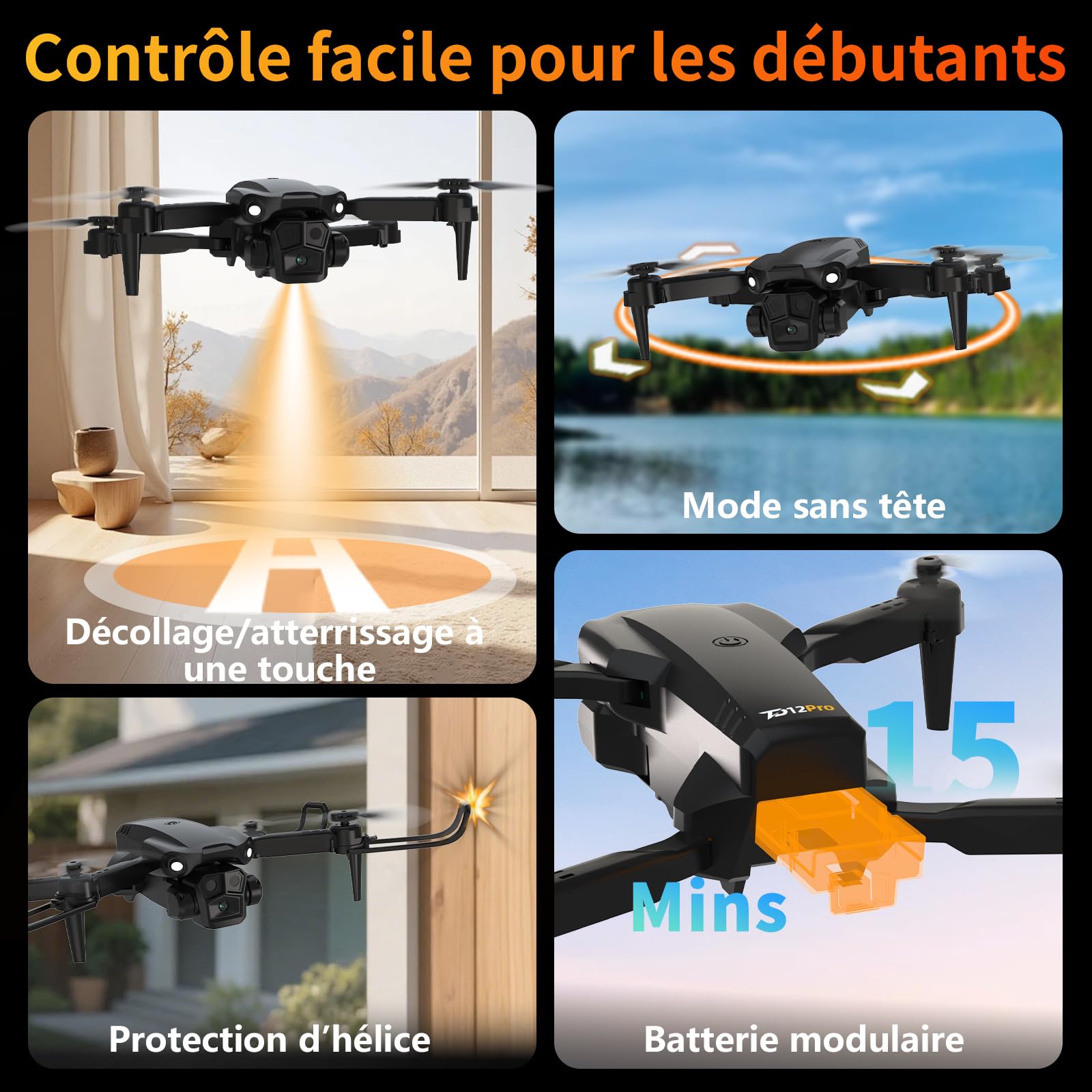 Drone avec caméra 1080P pour adultes, Drones RC avec télécommande à écran
