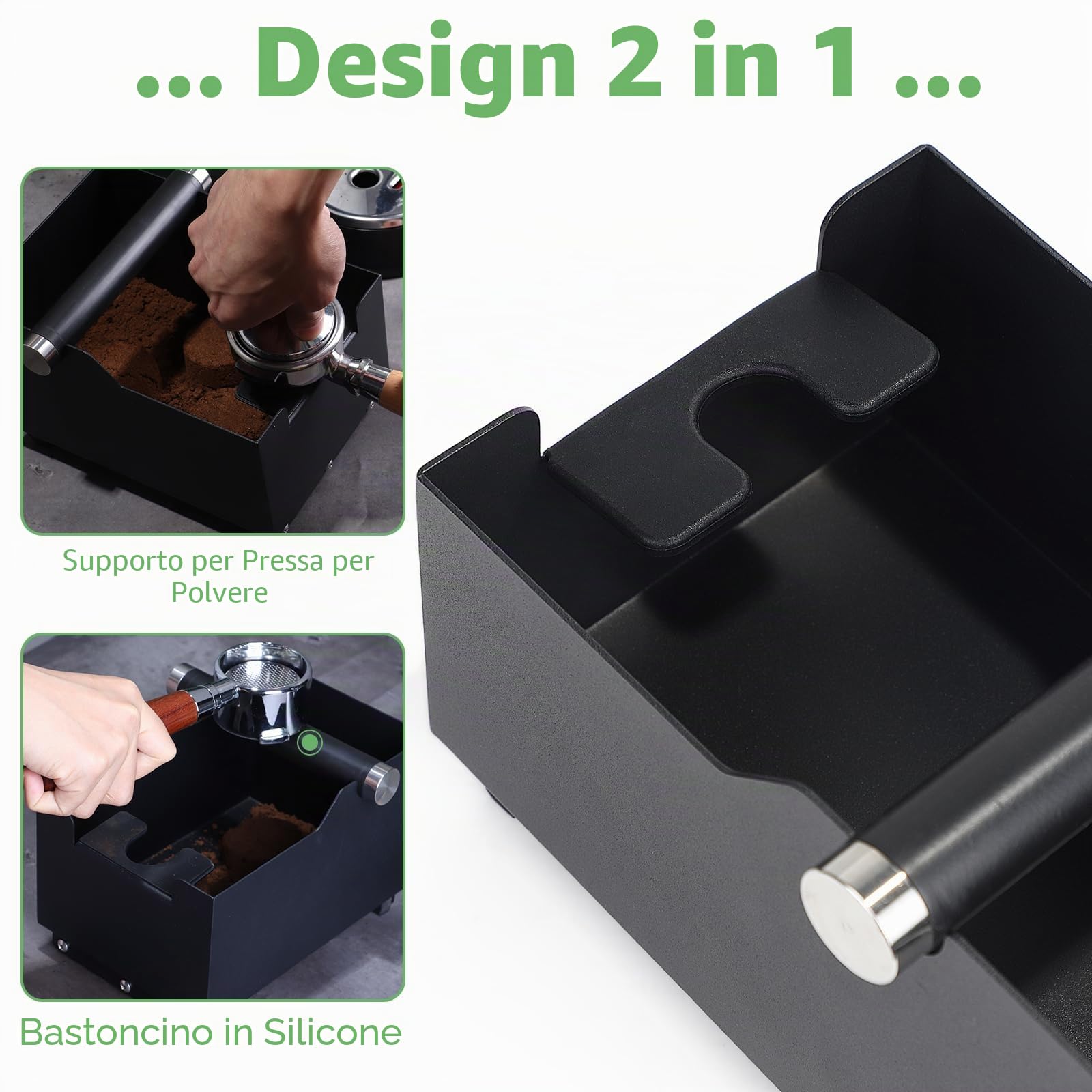 EFUTURETIME Contenitore per Fondi di Caffè 20 cm x 14,5 cm x 14 cm con Funzione di Tamper, Knock Box Caffè con Rimovibile Asta Percussione per Espresso