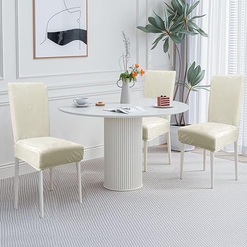 Miniatura 7 de Juego de 6 fundas de terciopelo elástico para sillas de comedor, lavables y suaves, de terciopelo antipolvo, extraíbles para sillas Parsons, fundas