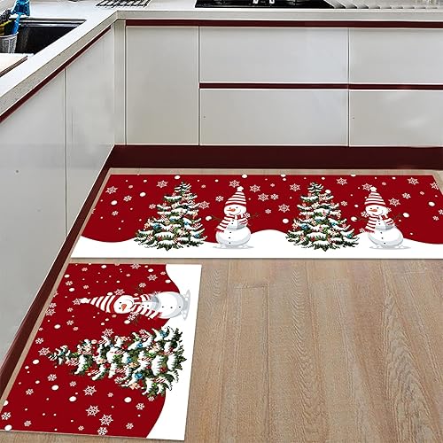 Alfombras de cocina de Navidad absorbentes antideslizantes para piso, árbol de Navidad, muñeco de nieve y copo de nieve, alfombras y tapetes de