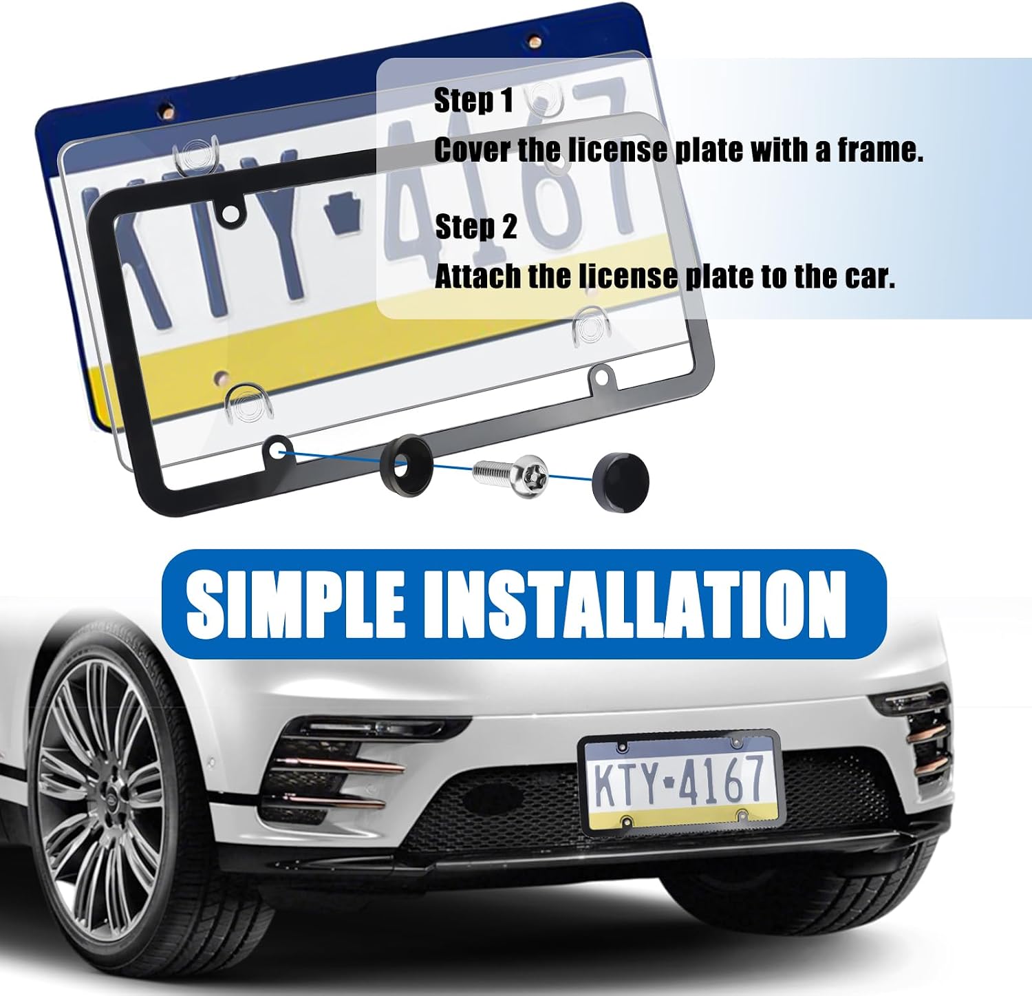 2-Pack Car License Plate Frames & License Plate Protector,Unbreakable Car Plates Frame Protector Kit with Screws Caps,Essential Cars Licence Plates Frame Holder Protectors