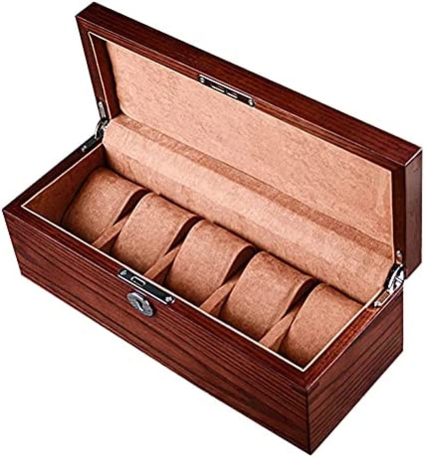 YNBSHGAA Watch Box Organiser for Men Wooden Watch Case 5 Watch Storage Box with Removable Cushion Lockable Jewellery Display Case for Necklace Earrings Bracelets Rings Watches