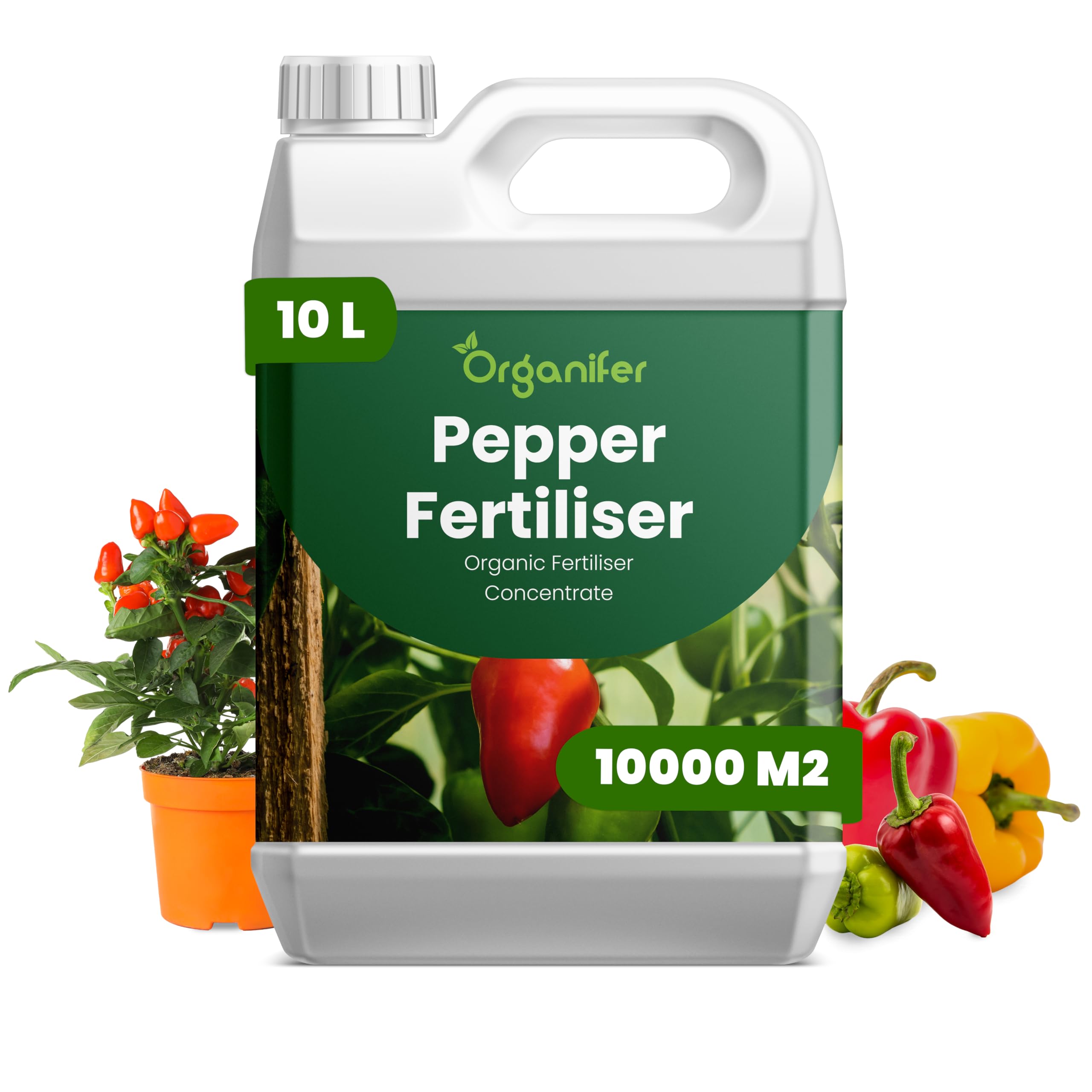 Flüssigdünger Für Pfeffer - 10L - NPK 2-1-8 | Dünger Für Kräftiges Wachstum Und Reichtragende Ernte - Fördert Blüte Und Wurzeln - Organifer