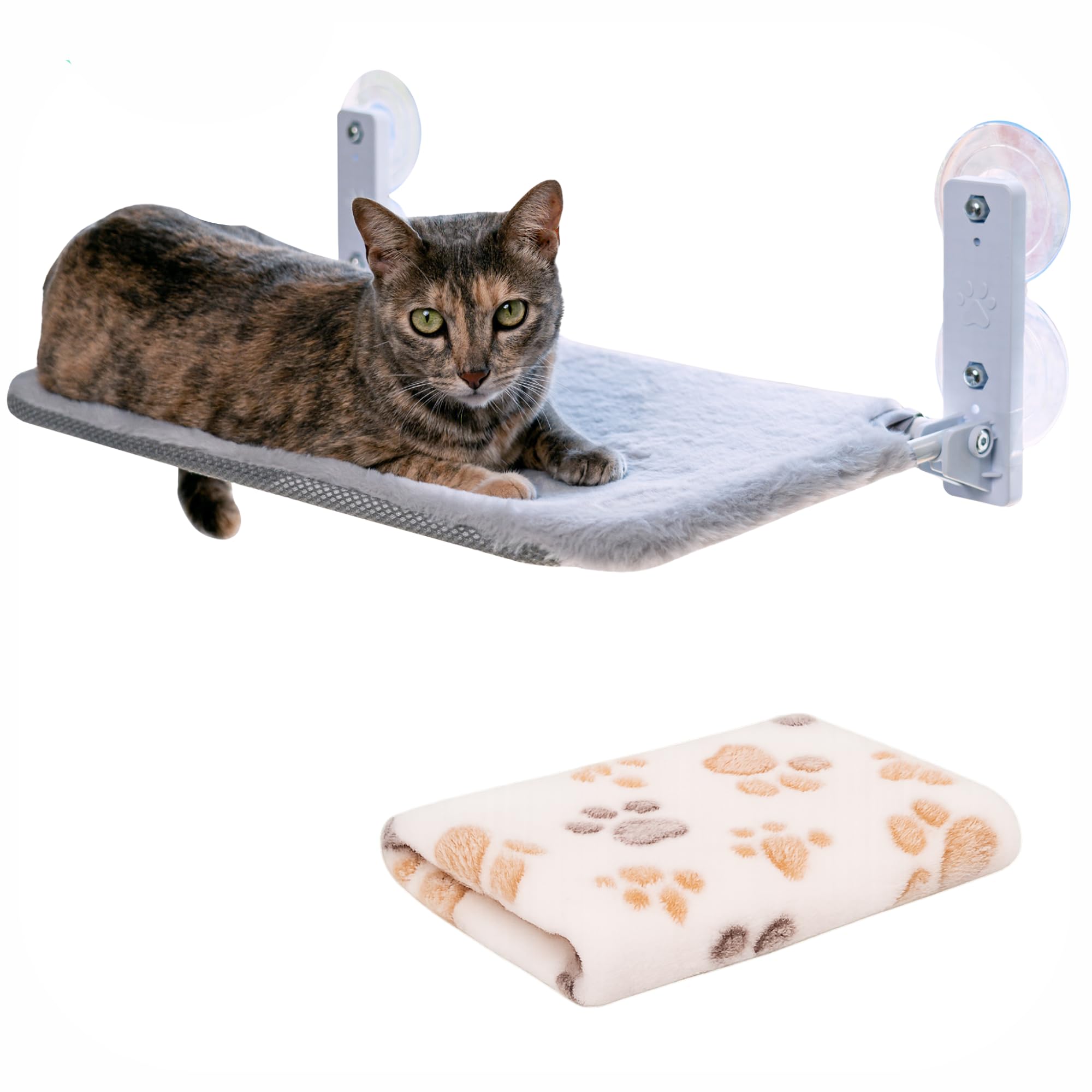 Hamaca Ventana Gato con Manta de Regalo, 30x60 cm, Ventosas Fuertes, 18 kg