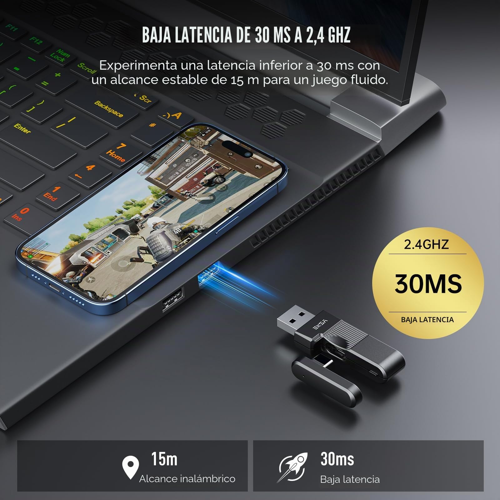 EKSA E900WT Cascos Gaming Inalámbricos para PC, PS5, PS4, Switch, Mac - Auriculares Gaming Inalámbricos y Microfono Cancelación Ruido, Gaming Headset with 2.4GHz USB A & C,80H Batería, 3D Sonido