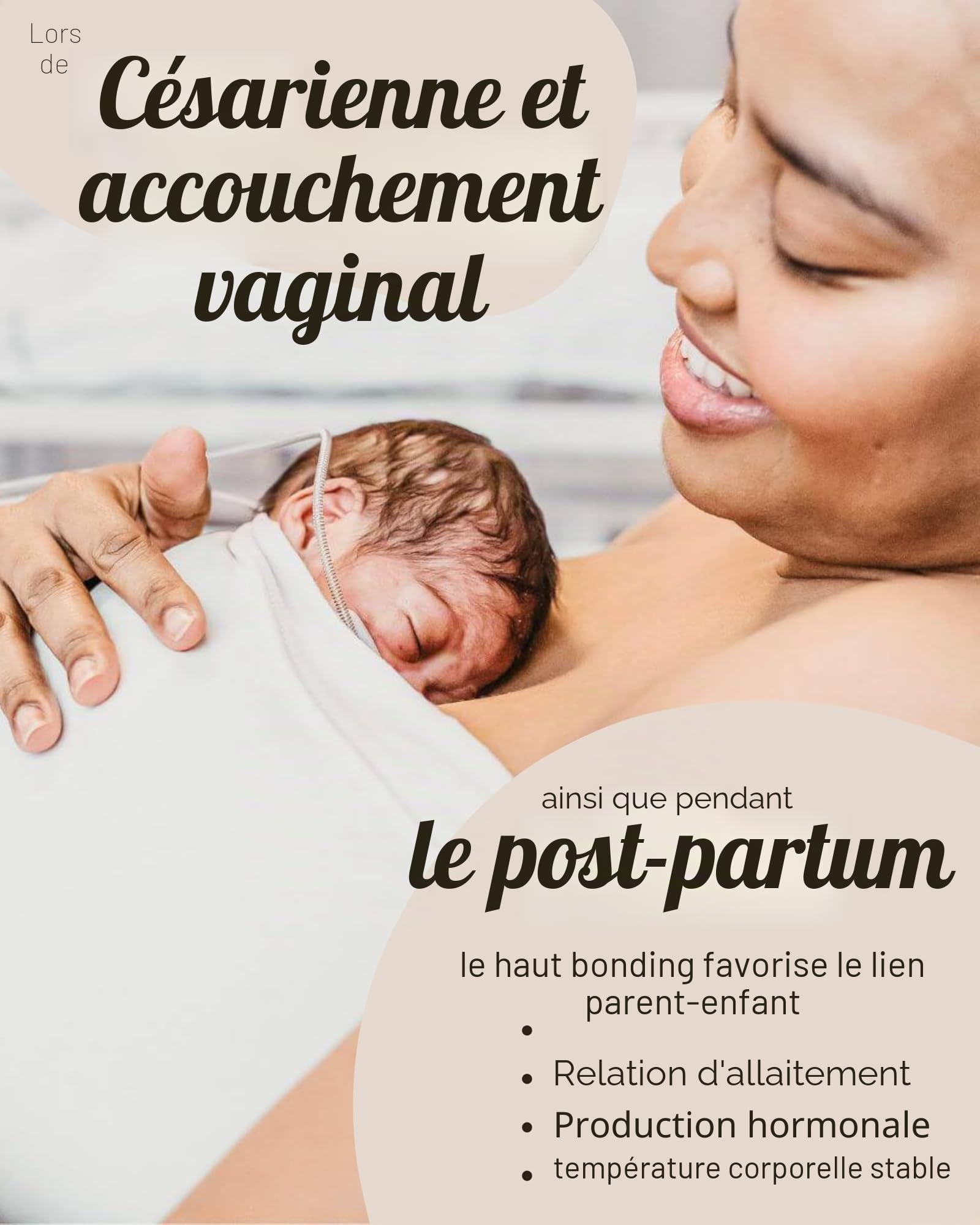 Bandeau Peau à Peau pour Nouveau-Nés - Support Kangourou - Qualité Bio, Couleur Beige, Taille M