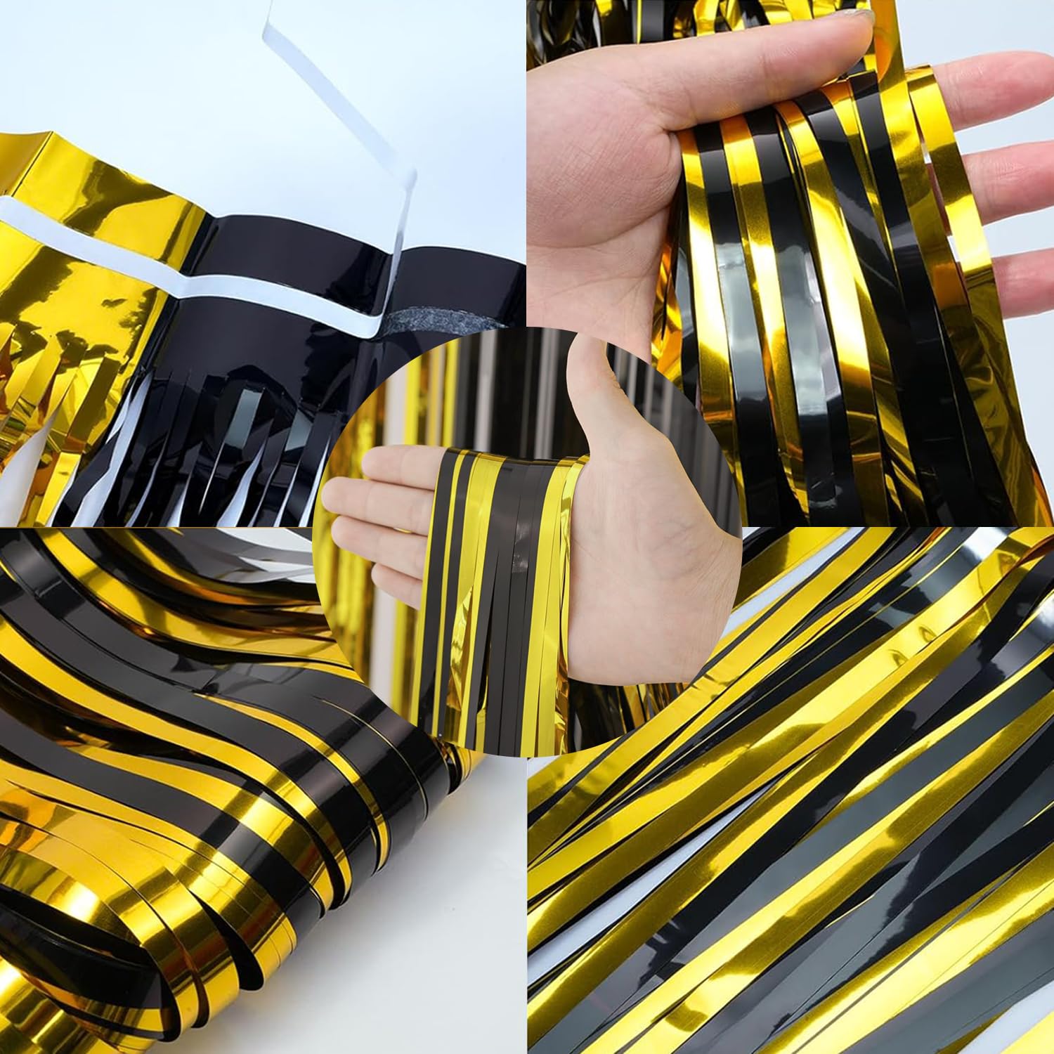 Cortina Decorativa Negro Y Dorado Para Fiestas - 4 Piezas De 1x2 Metros, Con Adhesivo, Ideal Para Bodas Y Cumpleaños