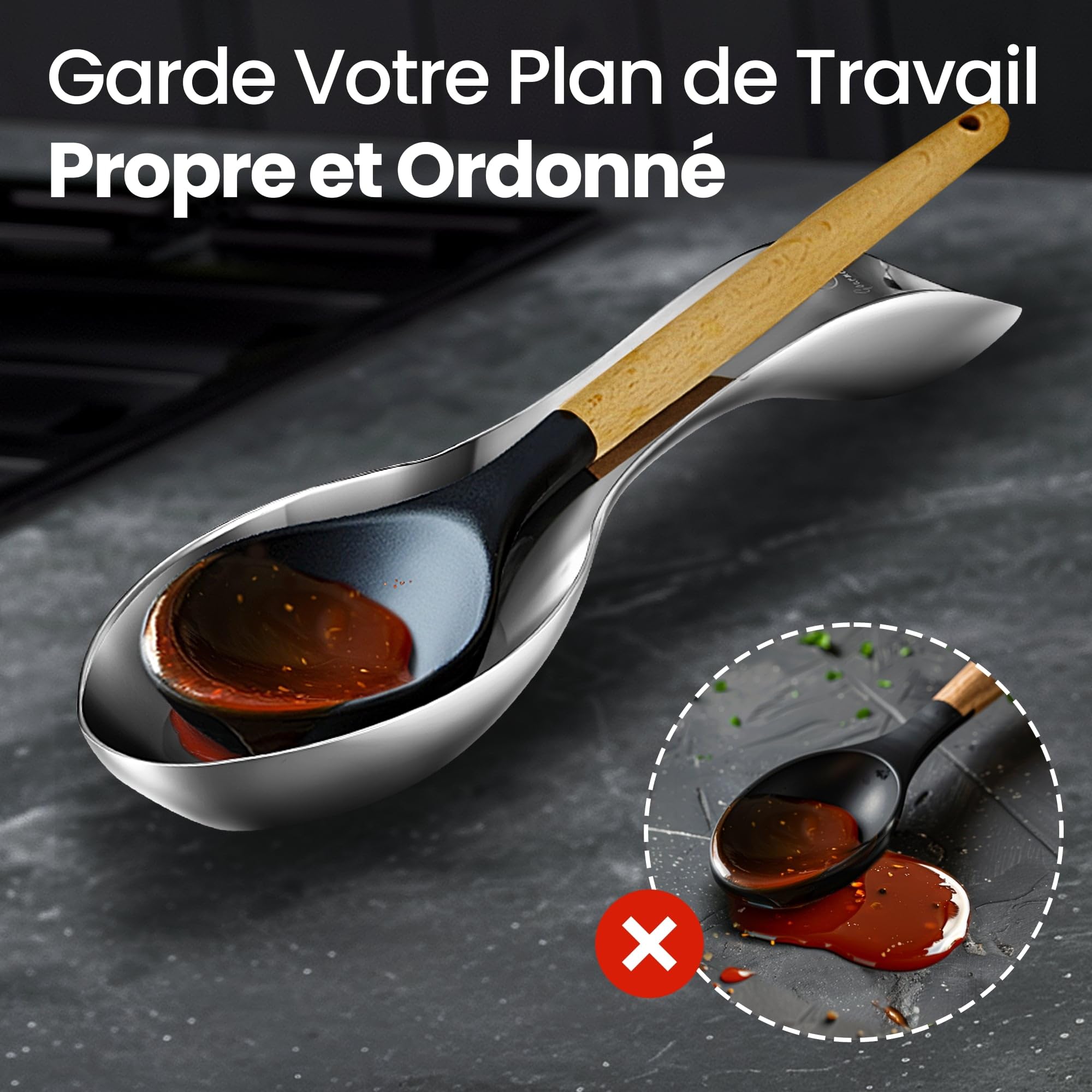 Repose cuillère cuisine en Acier Inoxydable | Repose Cuillere Incassable/Repose Cuillère | Résistant à la Chaleur et Compatible Lave-Vaisselle | Repose Ustensiles de Cuisine