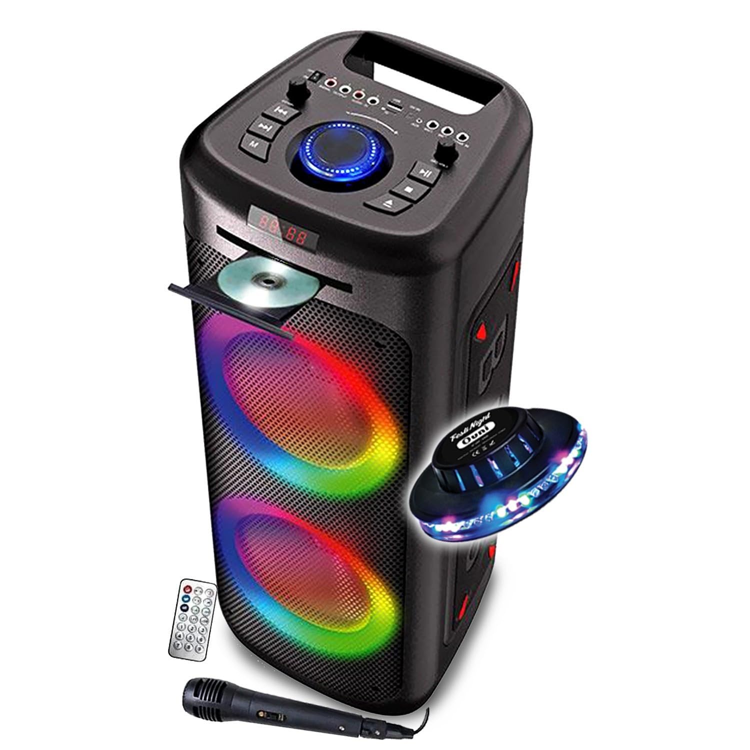 Enceinte DJ 1000W Lumineuse Lecteur CD Inovalley MS06-CD-XXL - Bluetooth 5.0 USB - Karaoké, Radio FM Light OVNI, Soirée, Fête