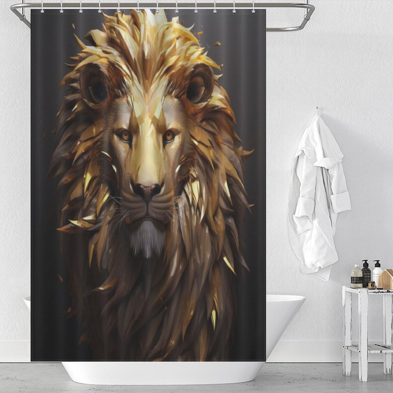 Rideau de douche lion imperméable lavable pour éviter les éclaboussures
