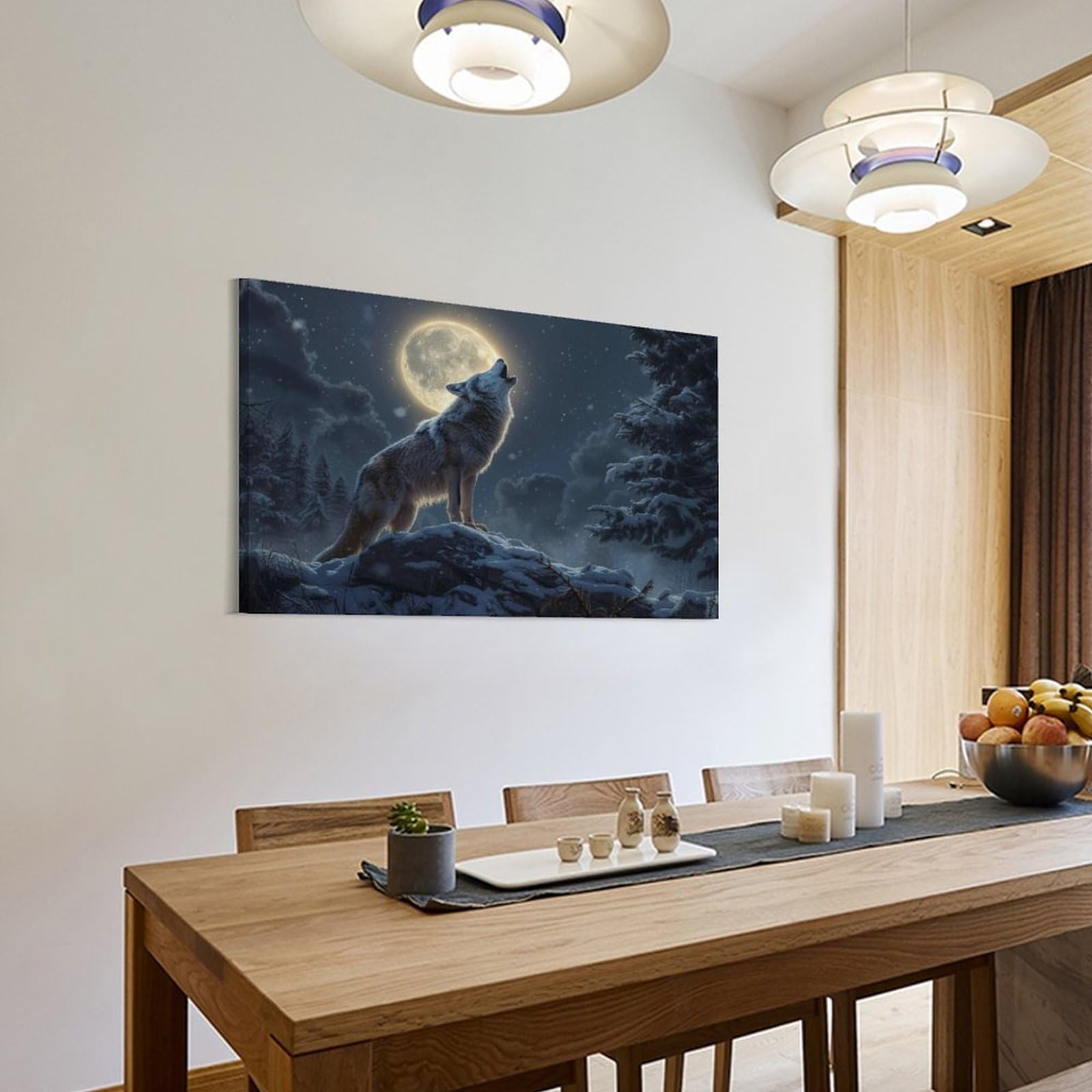 Amazon.co.jp: 絵画 満月の夜の狼の咆哮 アートパネル ポスター 超