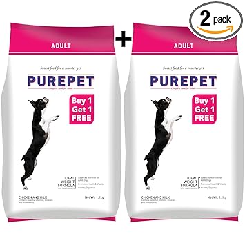 Purepet Chicken and Milk Adult Dry Dog Food, 1.1 kg (Buy 1 Get 1 Free)