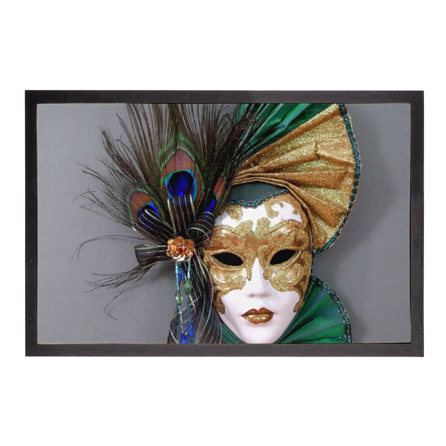 Paillasson Carnaval de Venise 60x40cm tapis entrée original masque vert et or