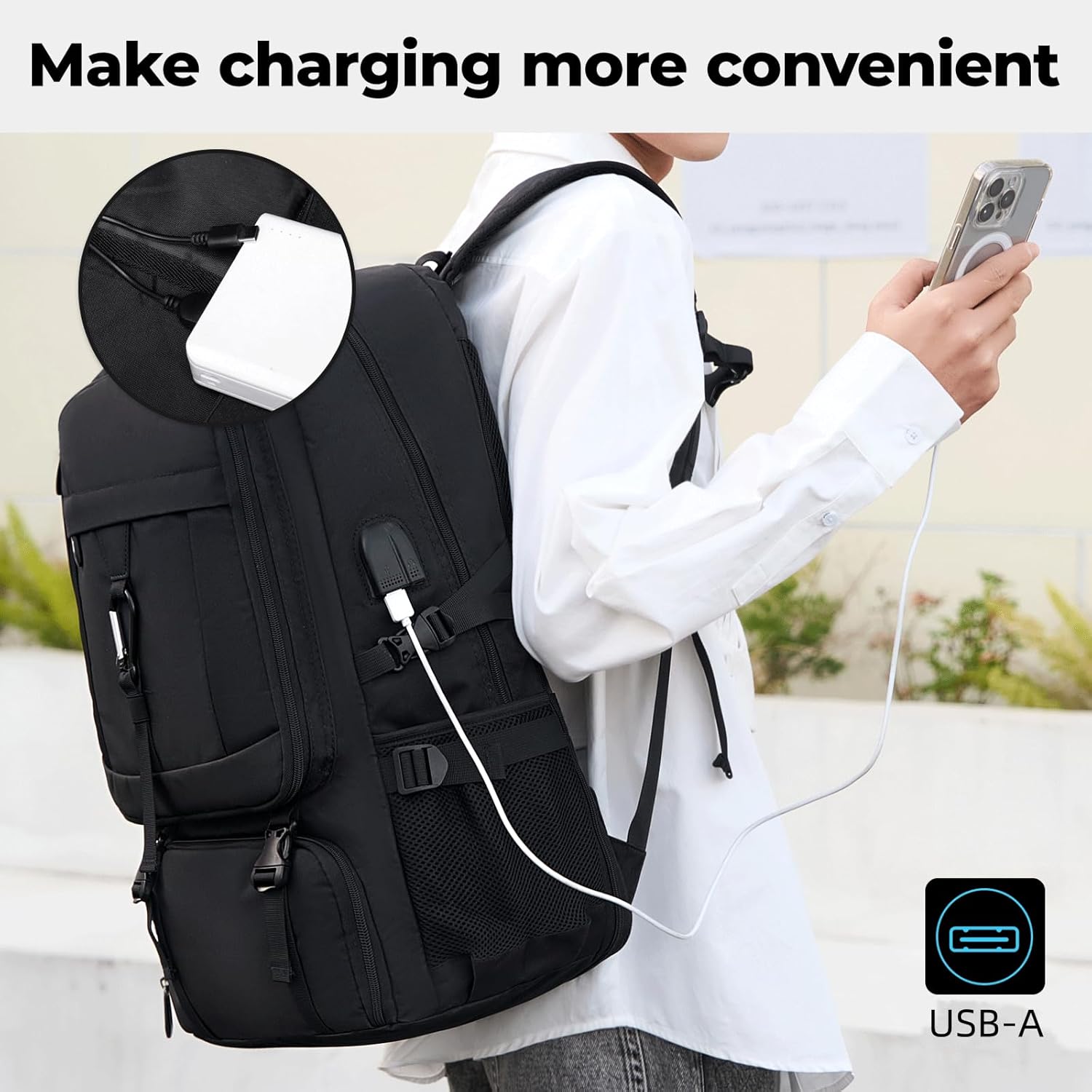 17.3 Inch gym backpack with shoe compartment,50L Multiple Compartments Backpacks, Airline Approved Carry on Travel Daypack Anti Theft with USB Charging Port,for Men Women Travel Work Business - Image 8