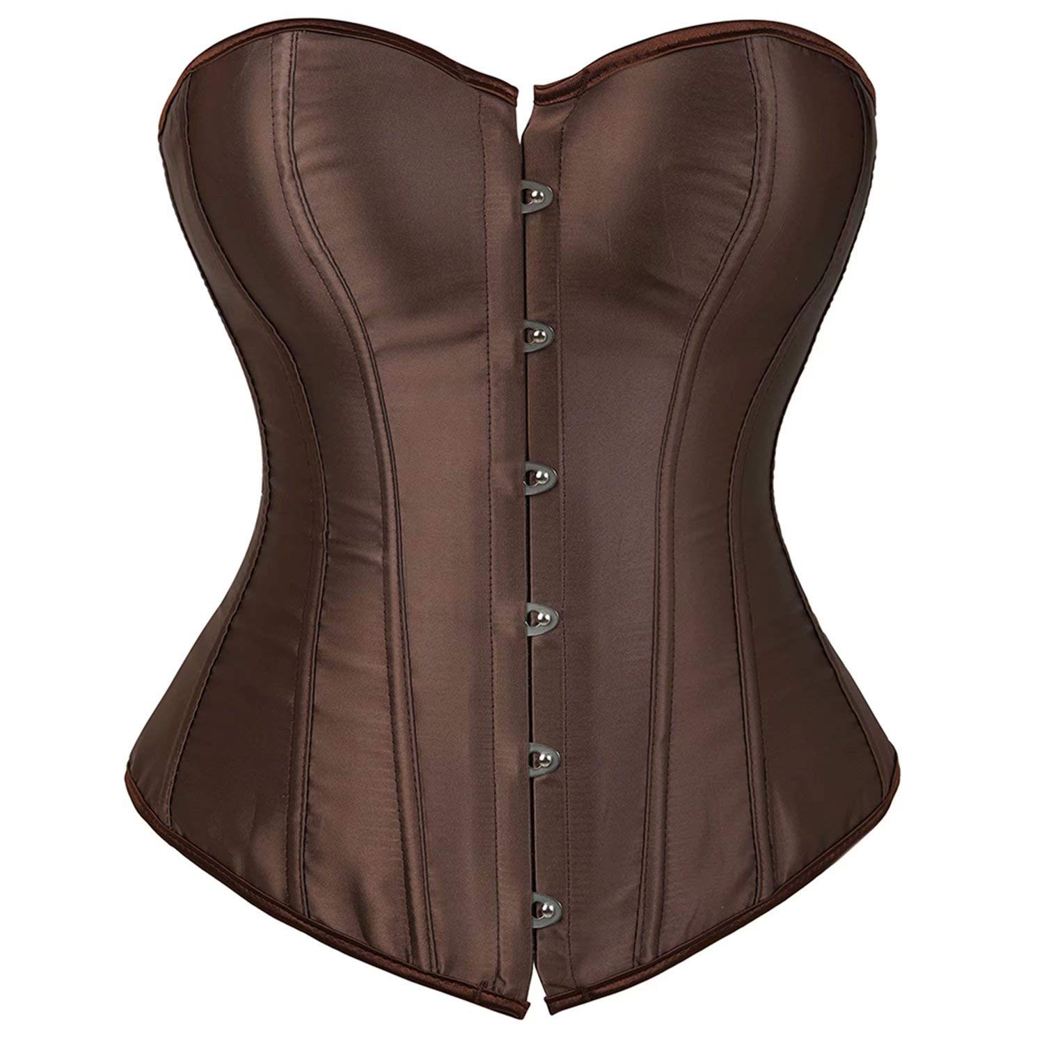 Josamogre Corset Top Lace Up Boned Overbust Bustier Vintage Plus Size Fashion Brown XL