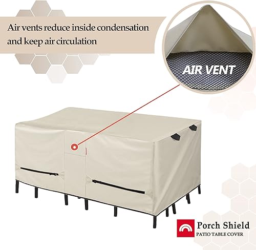 Miniatura 5 de Porch Shield Funda rectangular para mesa de patio, impermeable, para mesa de comedor y sillas de exterior, 108 x 70 pulgadas, color beige