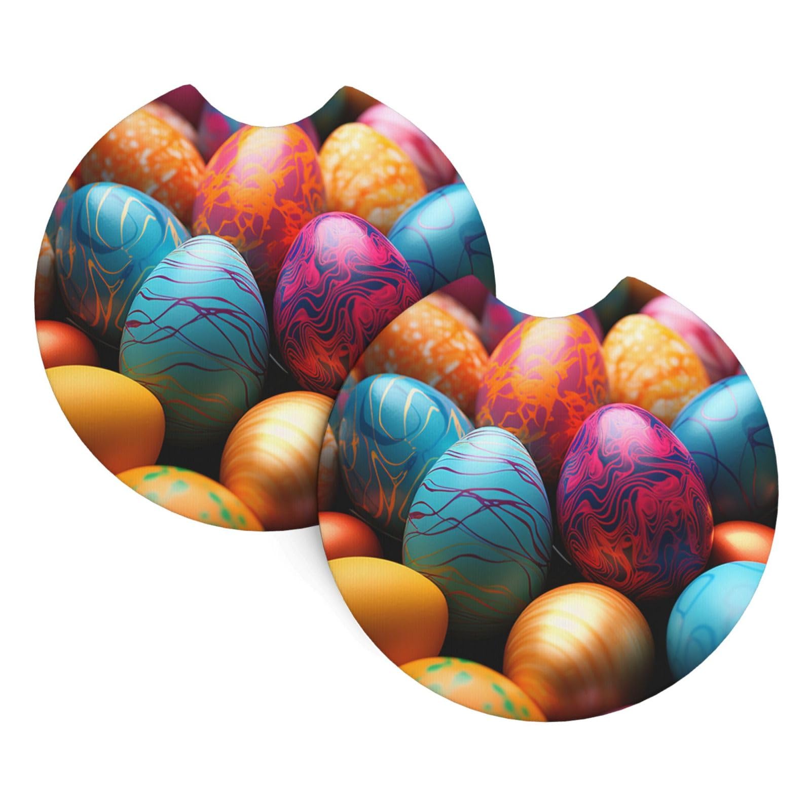 2PCS Car Coaster for Cup Holders Universal Auto Cup Mat Easter Day Colorful Eggs Cup Coaster Pad 2.7" Waterproof Neoprene Non-Slip Cup Holder Coasters Car Interior Accessories for Women Men