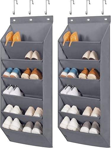 Miniatura 10 de STORAGE MANIAC Organizador de zapatos para colgar sobre la puerta, paquete de 2 organizadores de zapatos colgantes, 8 bolsillos grandes y 4
