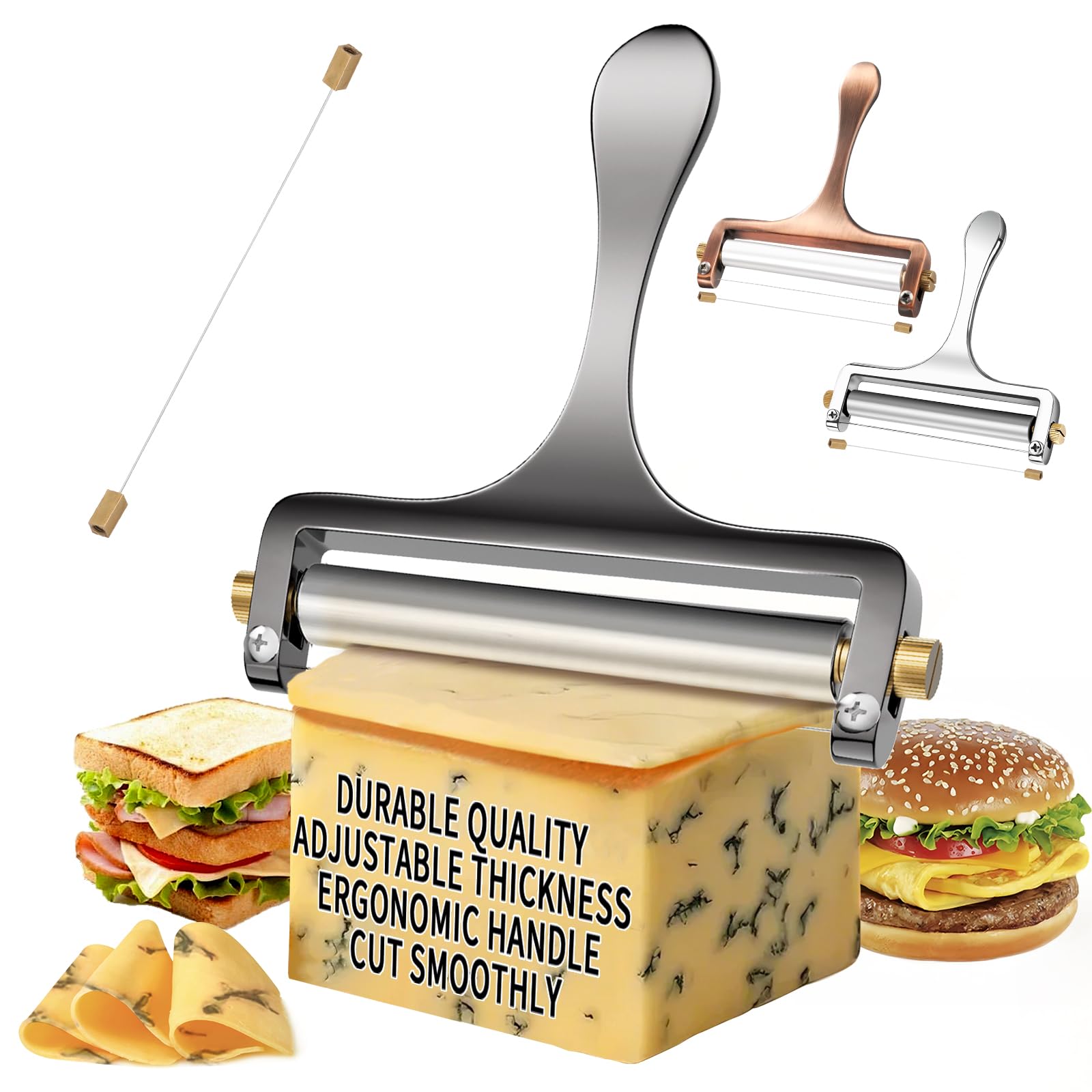 TOPULORS Cheese Slicer Cheese Cutter Stainless Steel Wire Cheese Slicer for Mozzarella, Cheddar, Gouda, And More Block Cheese - Heavy Duty Slicer With