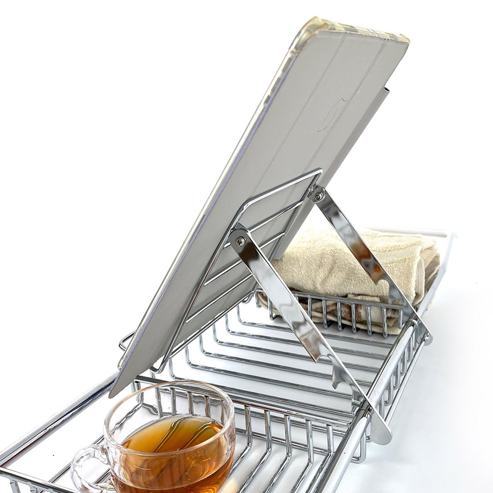 Bandeja para bañera de Ducha de Acero Inoxidable Ajustable sobre la bañera con Soporte para teléfono para jabón, champú, Bolas de baño, Organizador de baño expandible para (Pago)