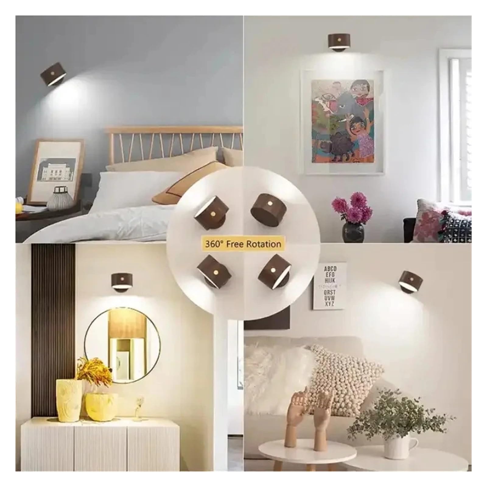 Drewniana Lampa Ścienna Do Sypialni I Salonu, Z Możliwością Ładowania Przez USB, Obracana O 360 Stopni, Magnetyczna Spełnianie Wymagań Oświetleniowych Bez Wysiłku(Sabili Wood)