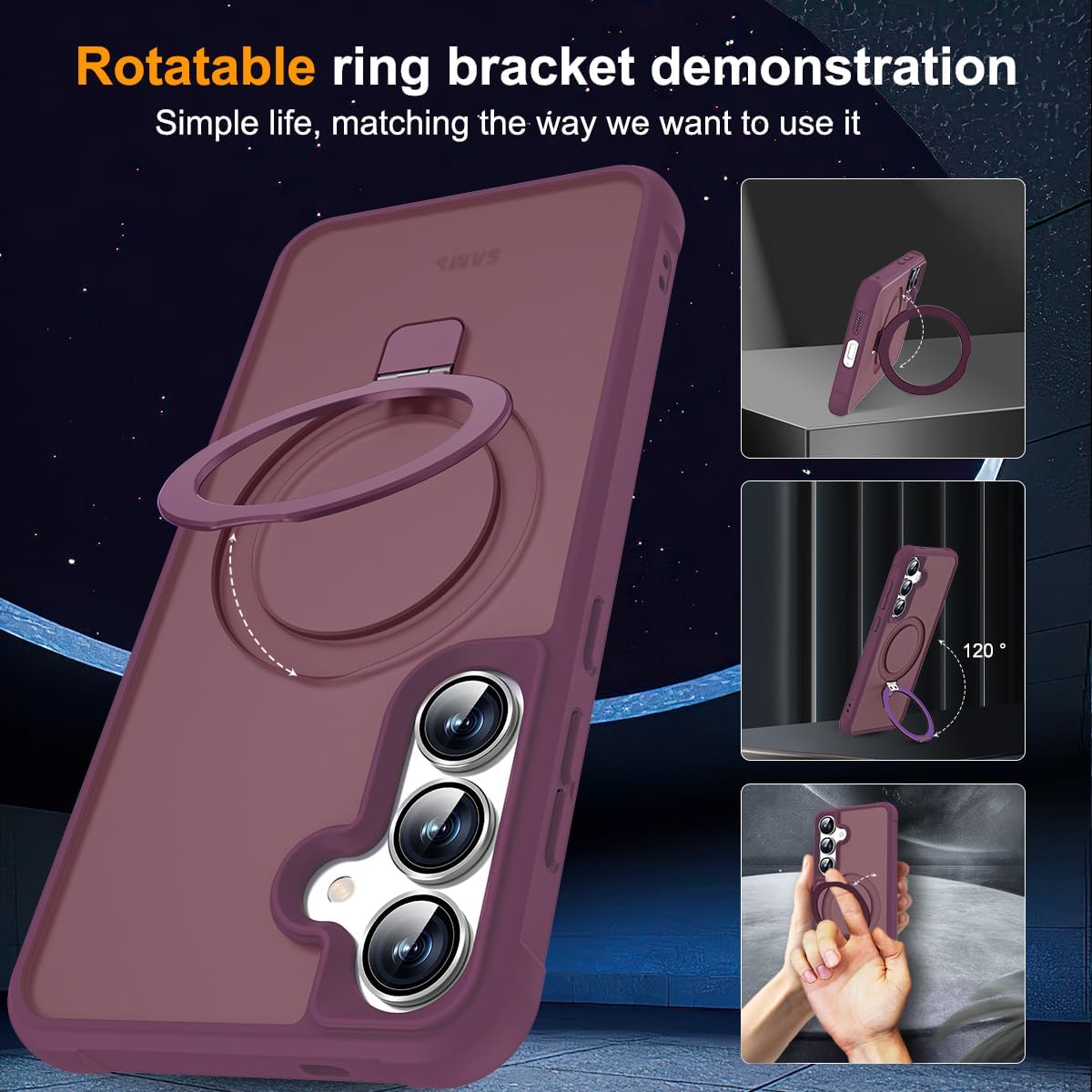 SKYLMW Compatible with Samsung Galaxy S24 Plus Case & Samsung Galaxy S25 Plus Case with Magnetic Ring Stand Translucent Phone Cases for S24+ & S25+ 6.7" [Compatible with Mag-Safe],Wine Red