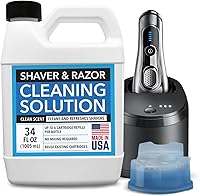 Vista 1 de IMPRESA Solución de limpieza para afeitadora y maquinilla de afeitar, repuesto de líquido de 34 onzas líquidas, compatible con cartuchos Braun Clean