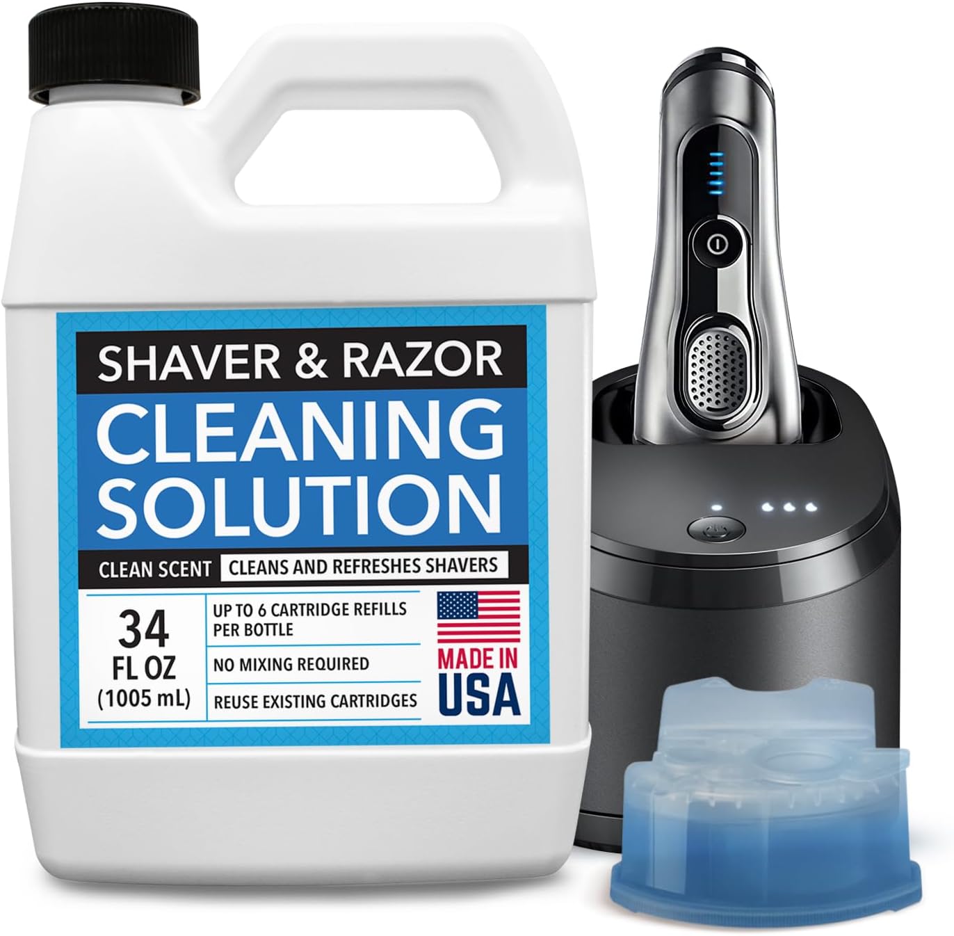 IMPRESA Shaver & Razor Cleaning Solution - 34 Fl Oz Liquid Refill - Compatible with Braun Clean & Renew Series 3, 7 & 9 Cartridges - Scent-Free Shaver Cleaning Liquid