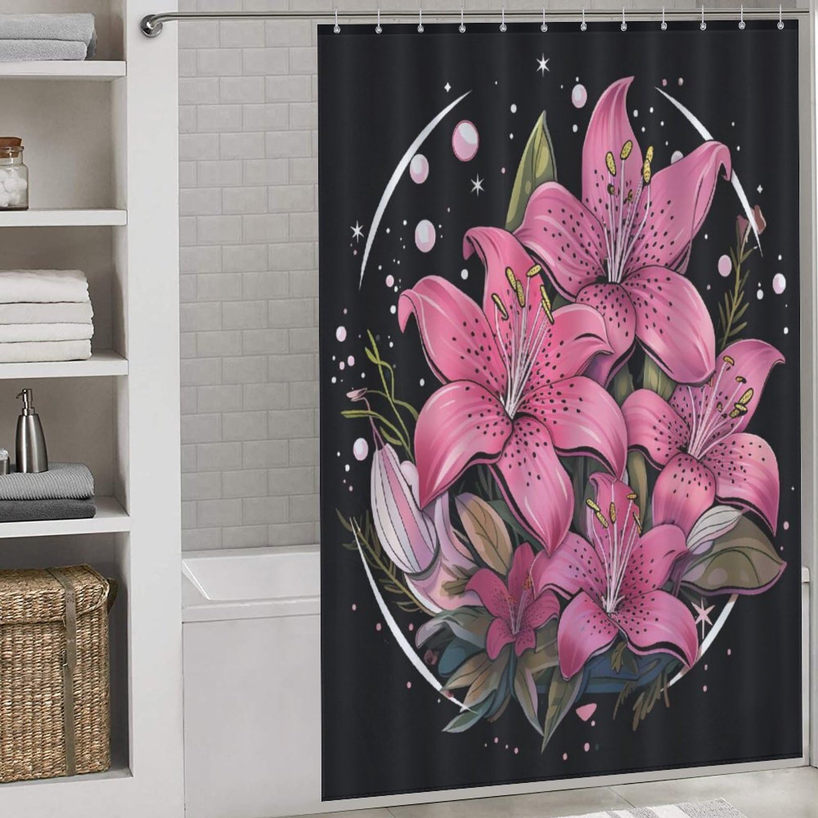 Rideau de douche tissu haut de gamme 152x183 cm motif fleur élégant