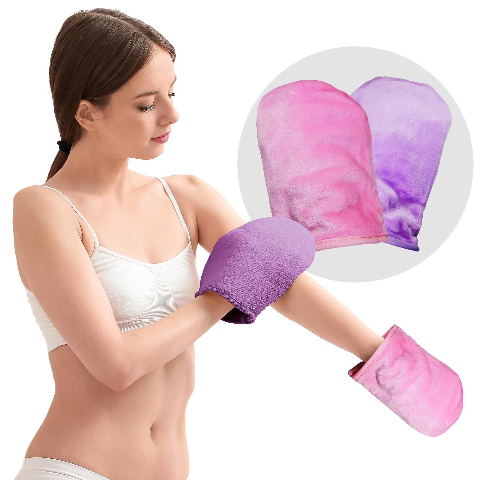 Dos paños de microfibra de felpa, manoplas de limpieza/eliminación de maquillaje, ultra suaves y gruesos (8 x 5 pulgadas, rosa, lavanda), 2 piezas