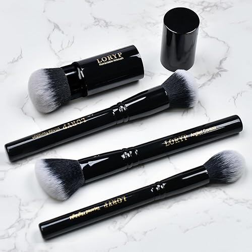 Miniatura 5 de LORYP Juego de 4 brochas de maquillaje profesional de cara completa con aerógrafo retráctil Kabuki para polvo, líquido, crema, brocha para rubor en