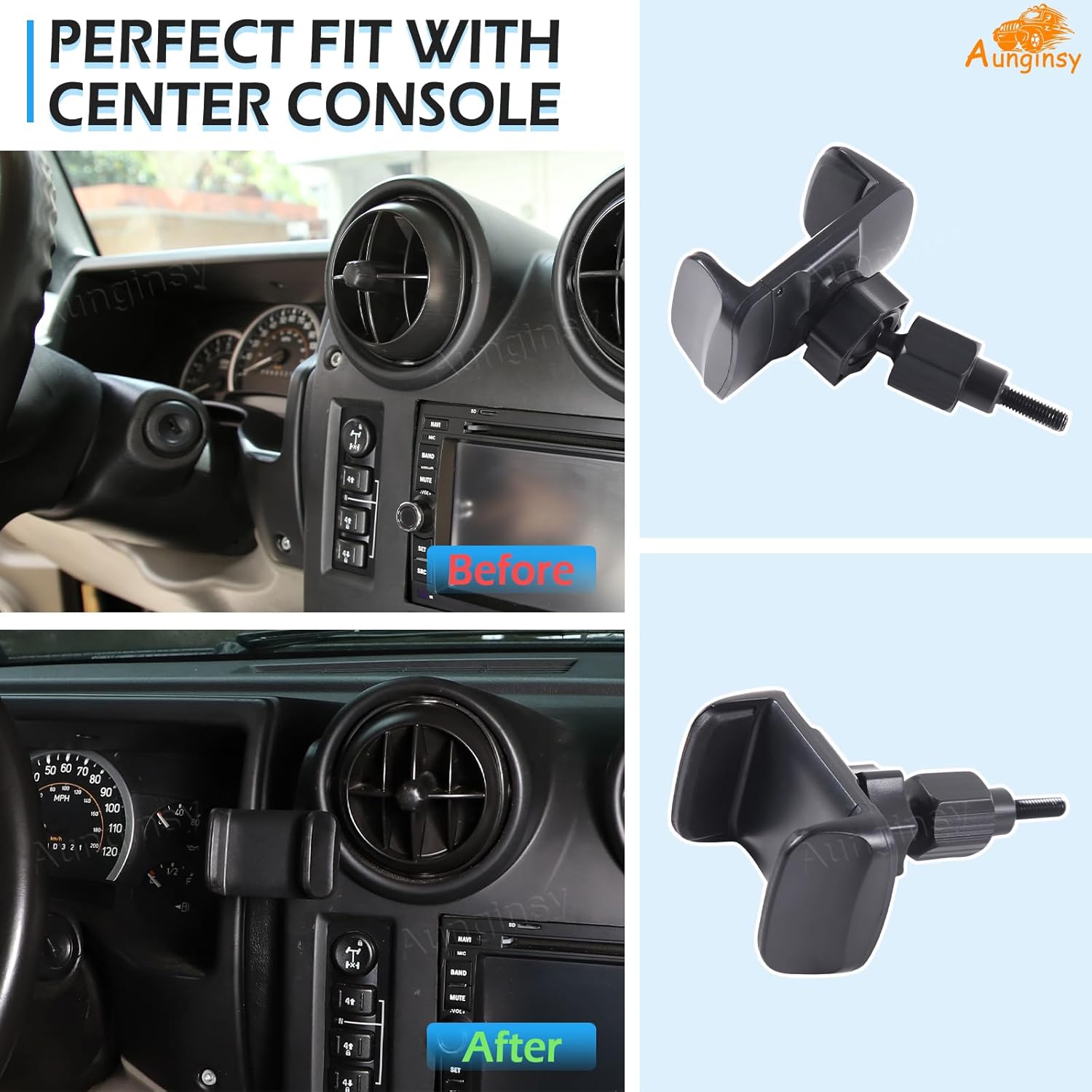 Aunginsy Phone Mount Compatible with Hummer H2 2003-2007, Center Console Dashboard Air Outlet Vent Clip Cell Phone Holder Dash Panel Universal Mobile Phones Navigation Bracket Rotatable Accessories