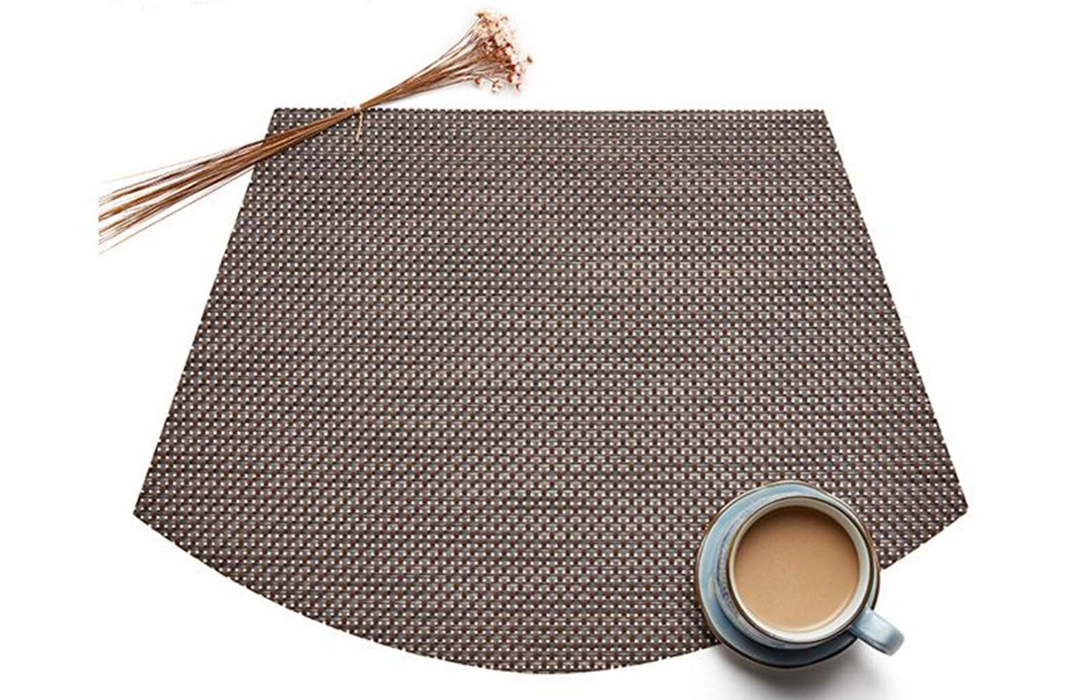 V-shine Round Table Placemats Set of 4 Wedge Placemats Heat Resistant Table Mats Pads Wipe Clean (Coffee)