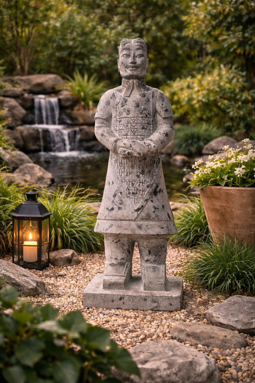 DUPI Estatua Guerrero Xian de Terracota | Figura Decoración Oriental para Jardín, Terraza o Interior | Peso 15 Kg | Altura 120 cm