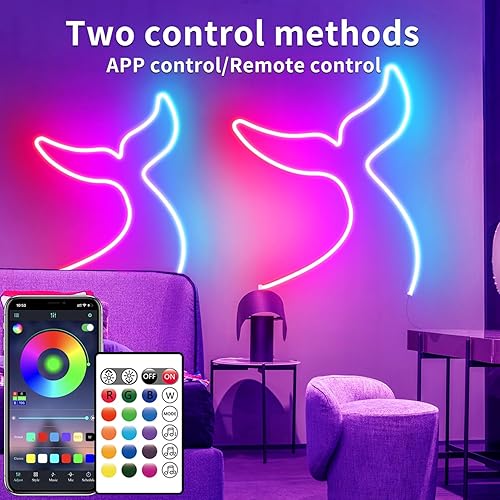 Miniatura 2 de Cuerda de luces LED de neón de 16.4 pies, control remotoaplicación, IP65, impermeable, flexible, 24VRGB, luz de neón, sincronización de música,