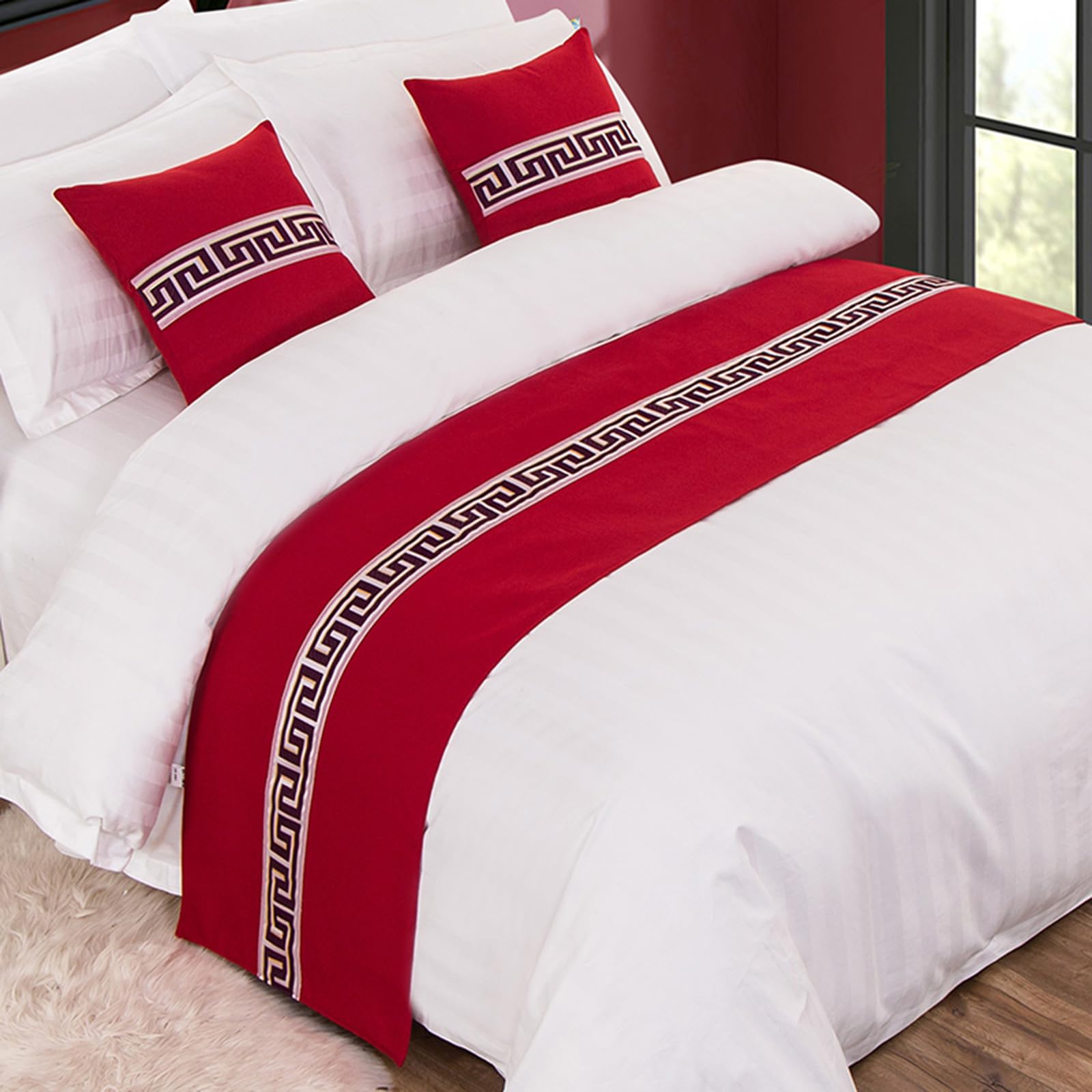QRGMKL Graphic Print Bed Runners King Size, Luxury Bed Scarf Double Bedspread for Bedroom Hotel Home Decoration-Red||260X50cm for 2m Bed