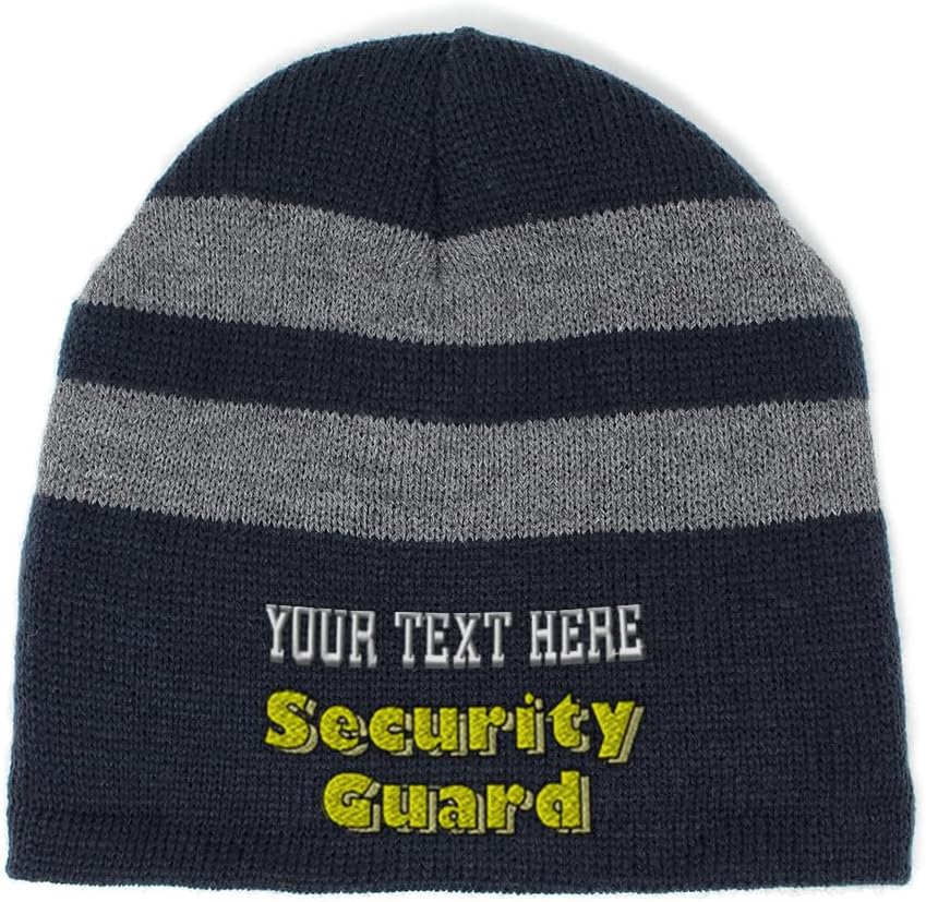 Custom Striped Beanie for Men & Women Security Guard Acrylic Fleece Skull Cap Hats 1 Size