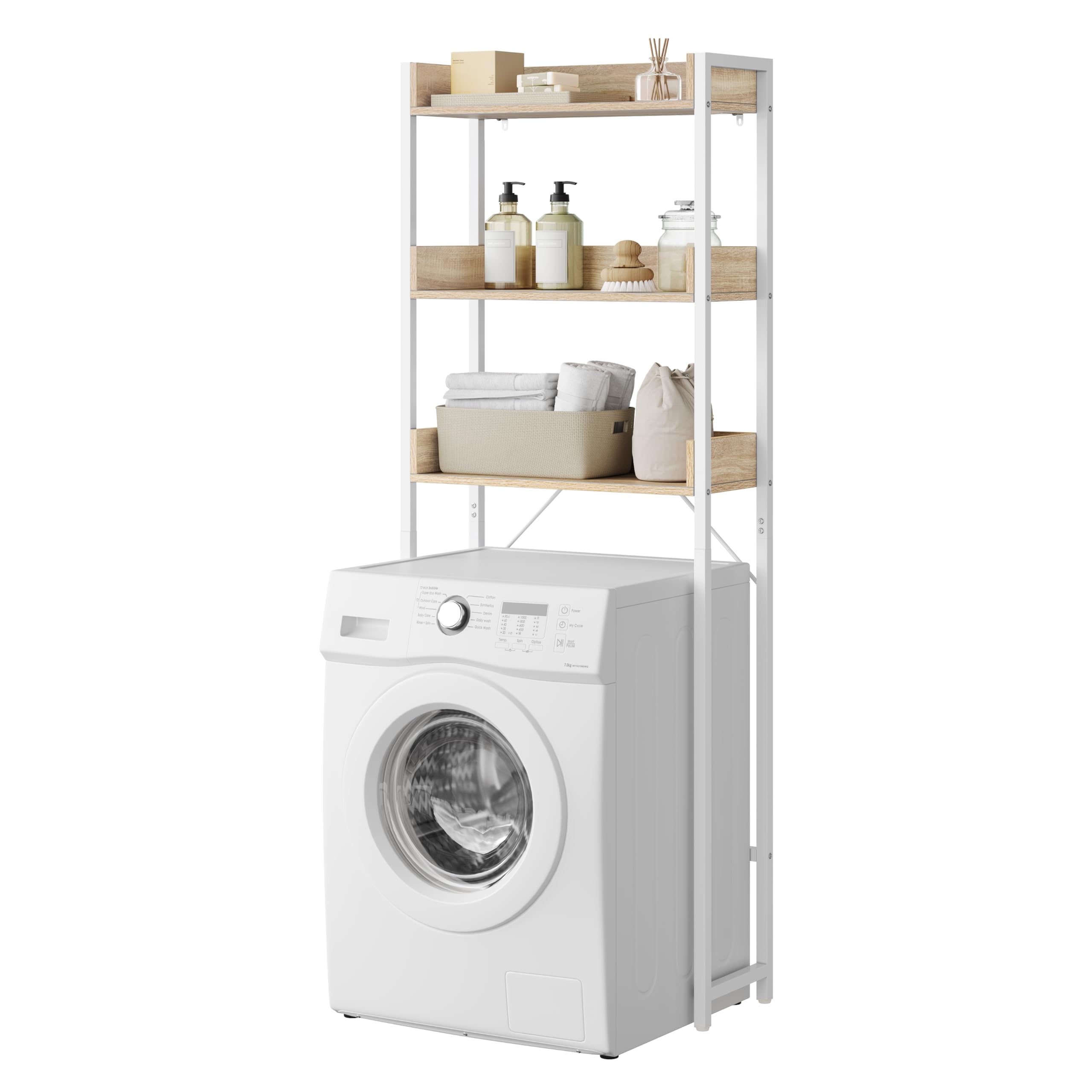 COSTWAY Toiletkast, vrijstaand, badkamerrek, wasmachinekast, toiletrek, wc- rek, wc-kast, bovenkast, wasmachinerek met 3 planken (zwart