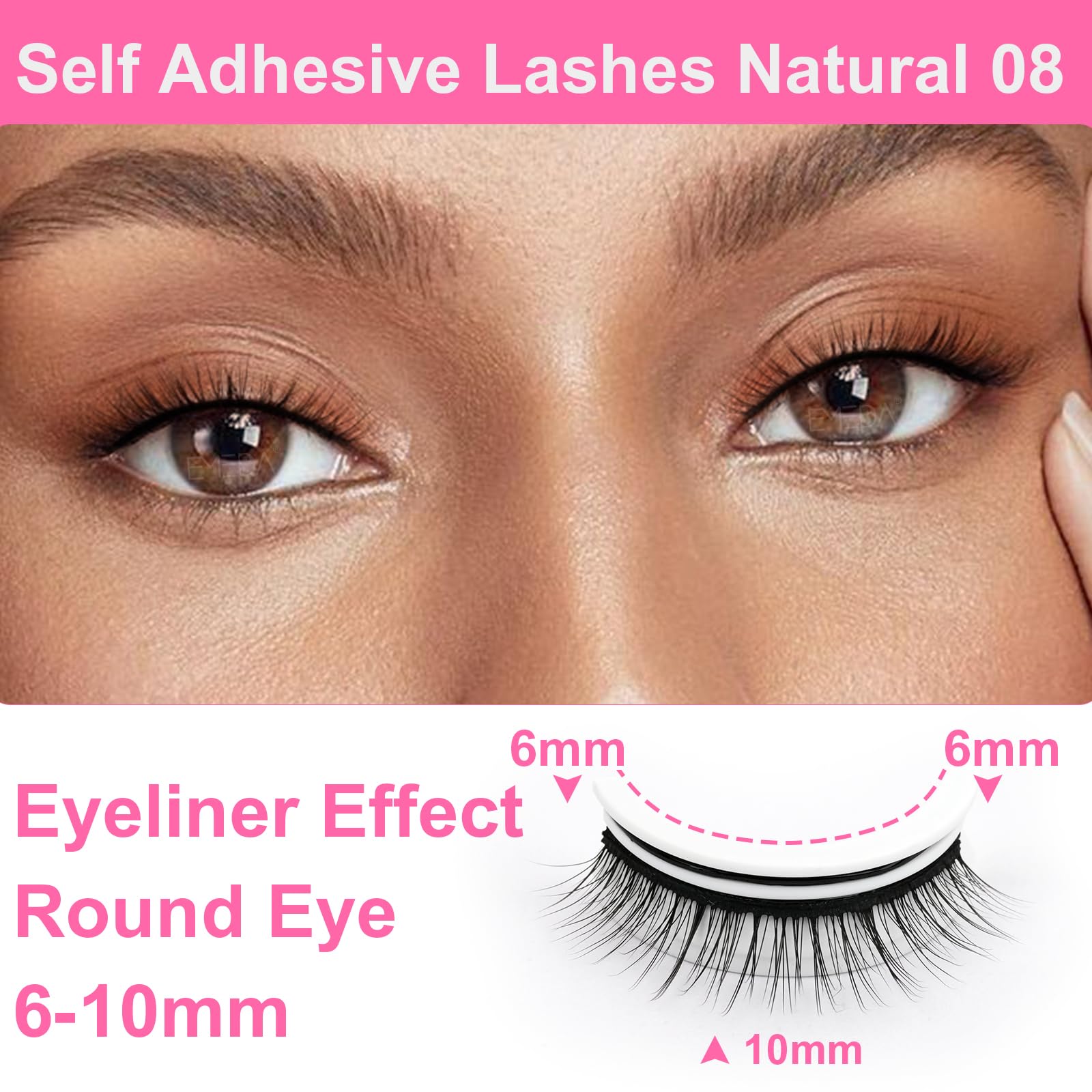 Self Adhesive Eyelashes No Glue Eyelashes False Lashes Glueless 10mm Natural Short Pre-glued Press on Lashes No Glue Needed Wispy Strip Lashes with Applicator by EMEDA(10mm L08 Black Adhesive)