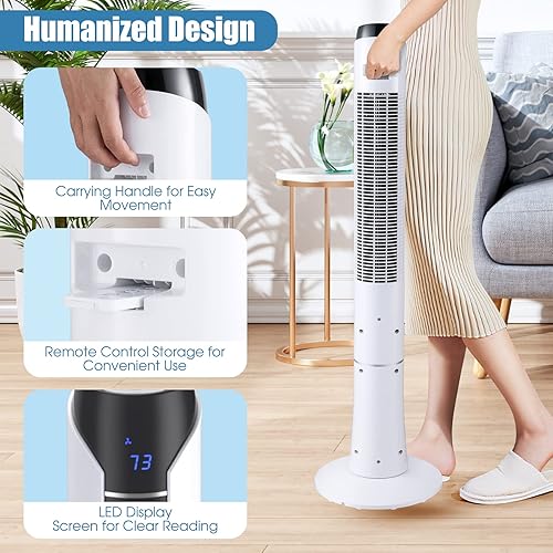 Miniatura 9 de ARLIME Ventilador de torre de 48 pulgadas, ventilador oscilante de 80 con control remoto, pantalla LED, 3 velocidades y 3 modos, ventilador