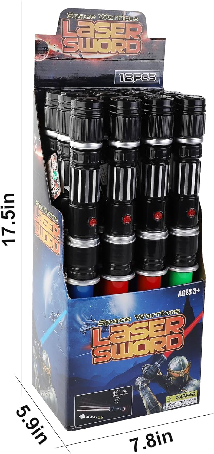 Liberty Imports 12 Pack LED Light Up Sabers Set - Motion Sensitive Retractable Swords with FX Sound Effects for Kids Party Supplies, Bulk Party Favors and Cosplay (Half Retract)