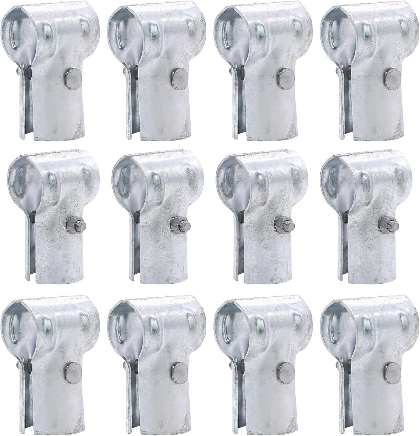 1-5/8" End Rail T Clamps for Chain Link Fence, Galvanized Steel T Clamp, Fits 1-5/8" OD Pipe, Nuts & Bolts Included (12 Pcs)