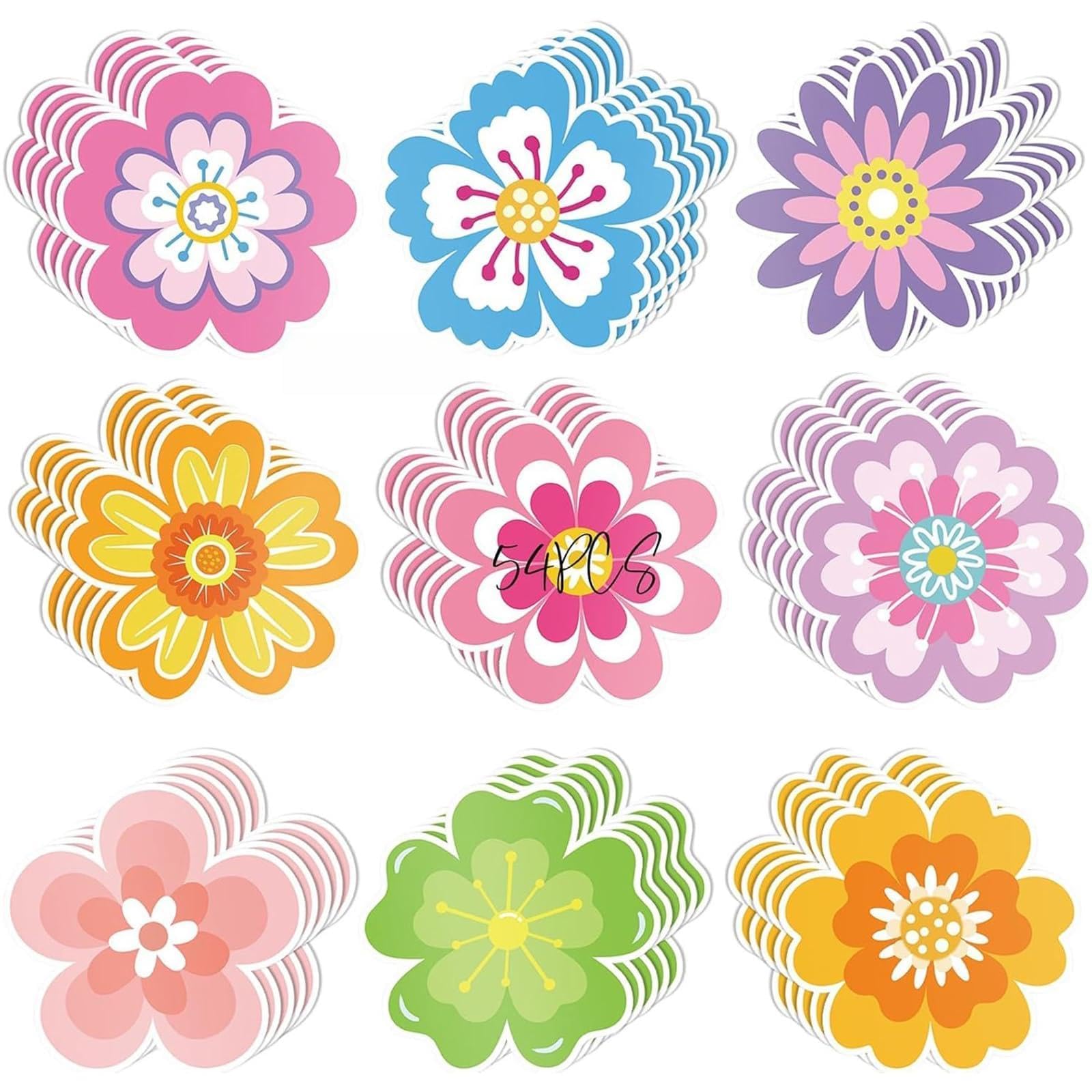 Colorful Spring-Themed Floral Wall Decals No-Tool Classroom Bulletin Board Sticker Decorations Spring Themed Double Sided Printing Floral Cutouts Easy Bulletin Boards Decoration Wall Decal