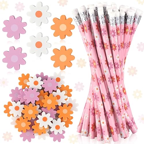 Ctosree 96 lápices y 96 borradores lindos para niños, regalos de fiesta de cumpleaños, divertidos lápices de madera con borradores para escuela,