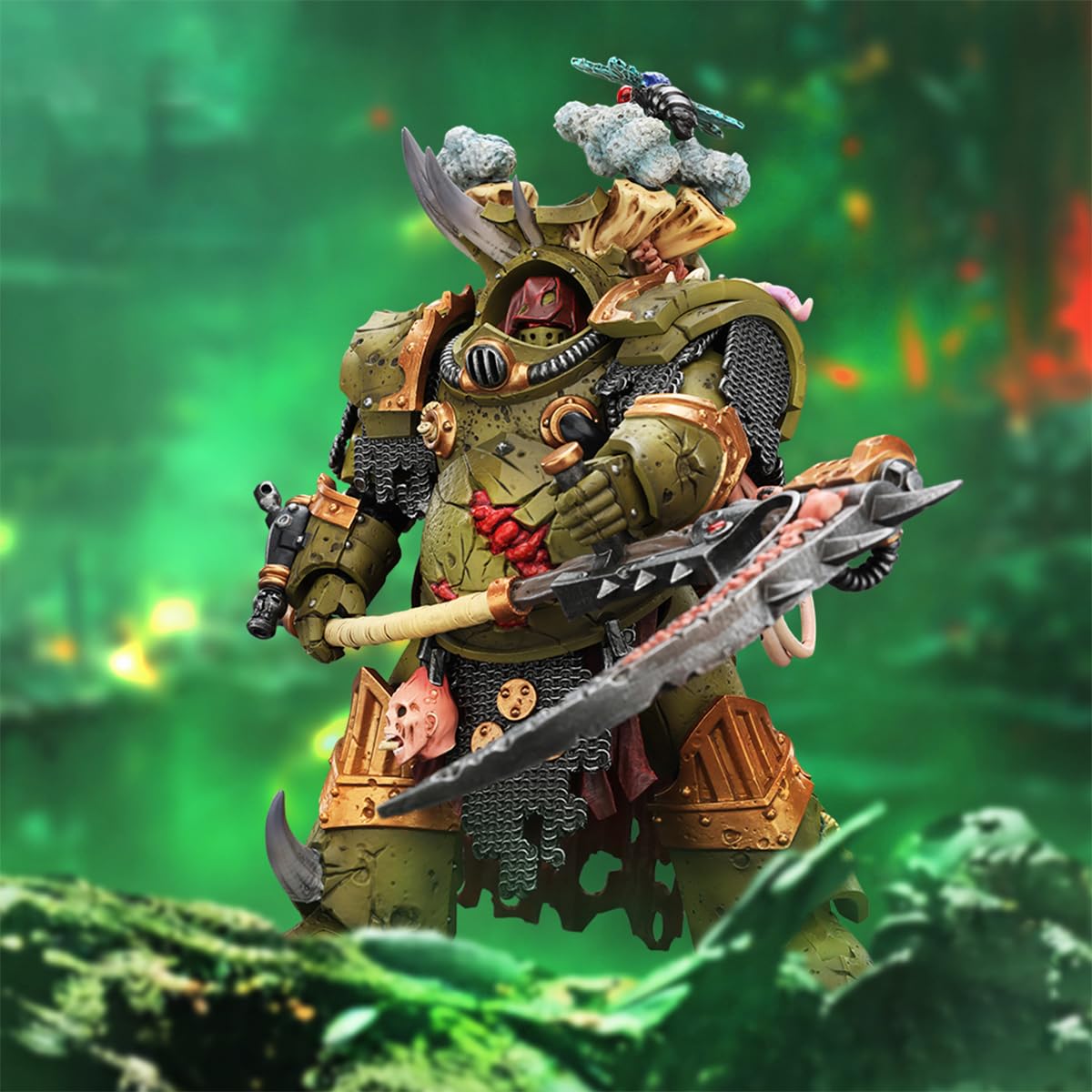 Warhammer 40k Figura de acción 1/18 Death Guard Deathshroud Terminator 1 with Manreaper and Plaguespurter Gauntlet 14 cm