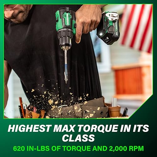 Miniatura 7 de Metabo HPT Kit de taladro inalámbrico sin escobillas multivoltios de 18 V, juego de taladro de alta potencia con bolsa, 2 baterías Metabo de iones