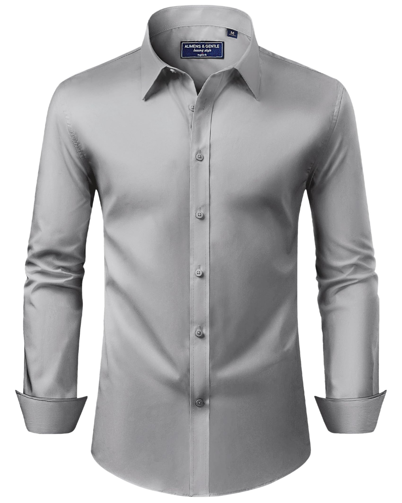 Alimens & Gentle Herren Hemd Langarm Shirt Business Fleckenschutz Hemden Pure Freizeit Herrenhemden Hellgrau M