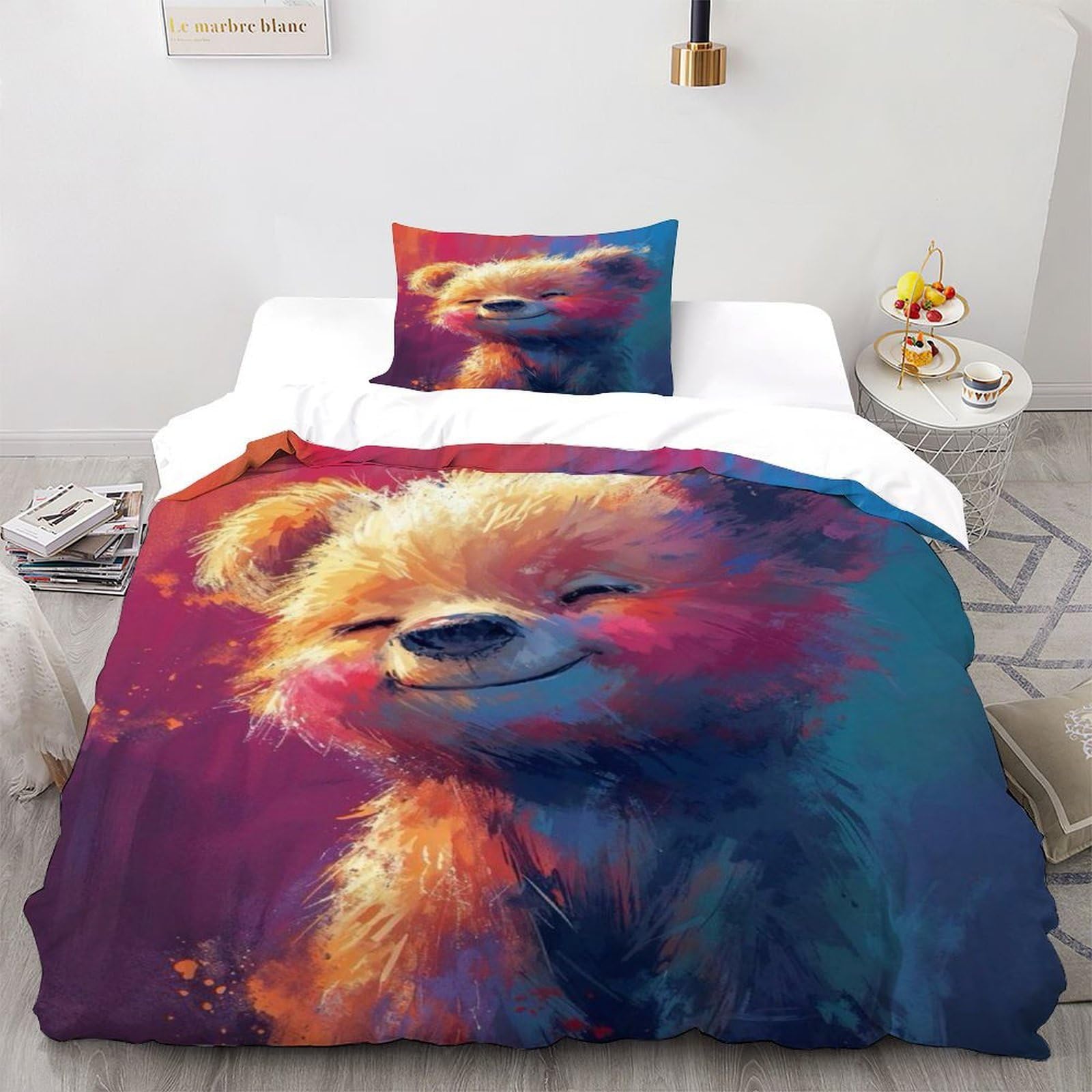 Housse de couette ours en peluche cadeau idéal anniversaire enfant parure lit 135x200